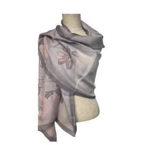 AMORE Pacific Purple & Pink Silk Floral Scarf